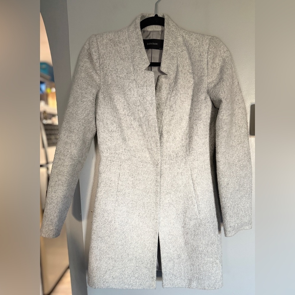 Zara Basic Herringbone Peacoat Blazer - Grey - Picture 2 of 4